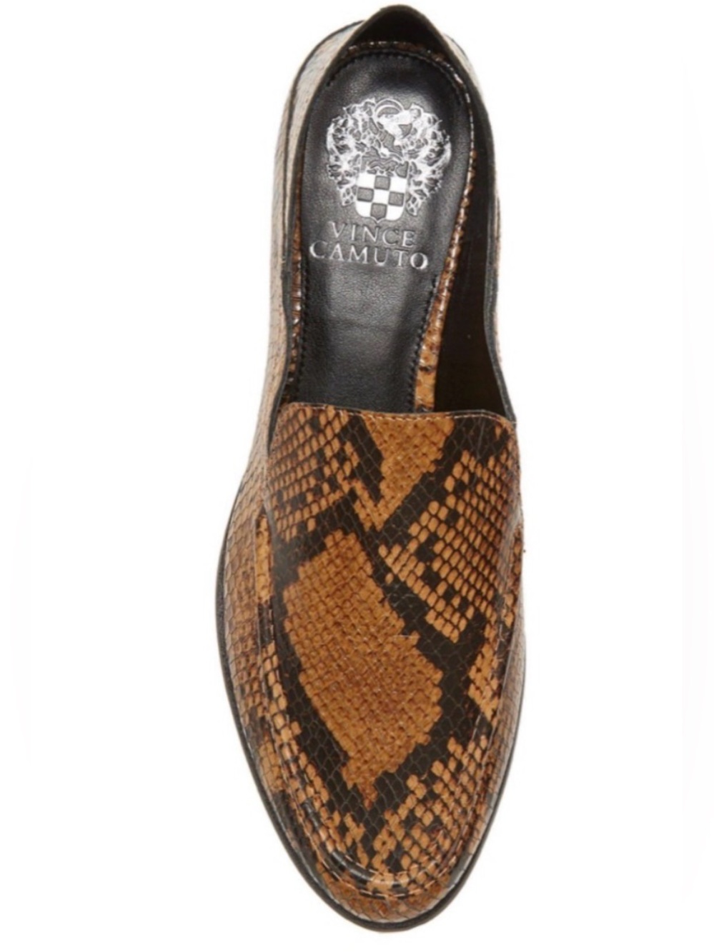 NEW Vince Camuto Jendeya 2 Snake Embossed Brown Black Loafers Flats size 7